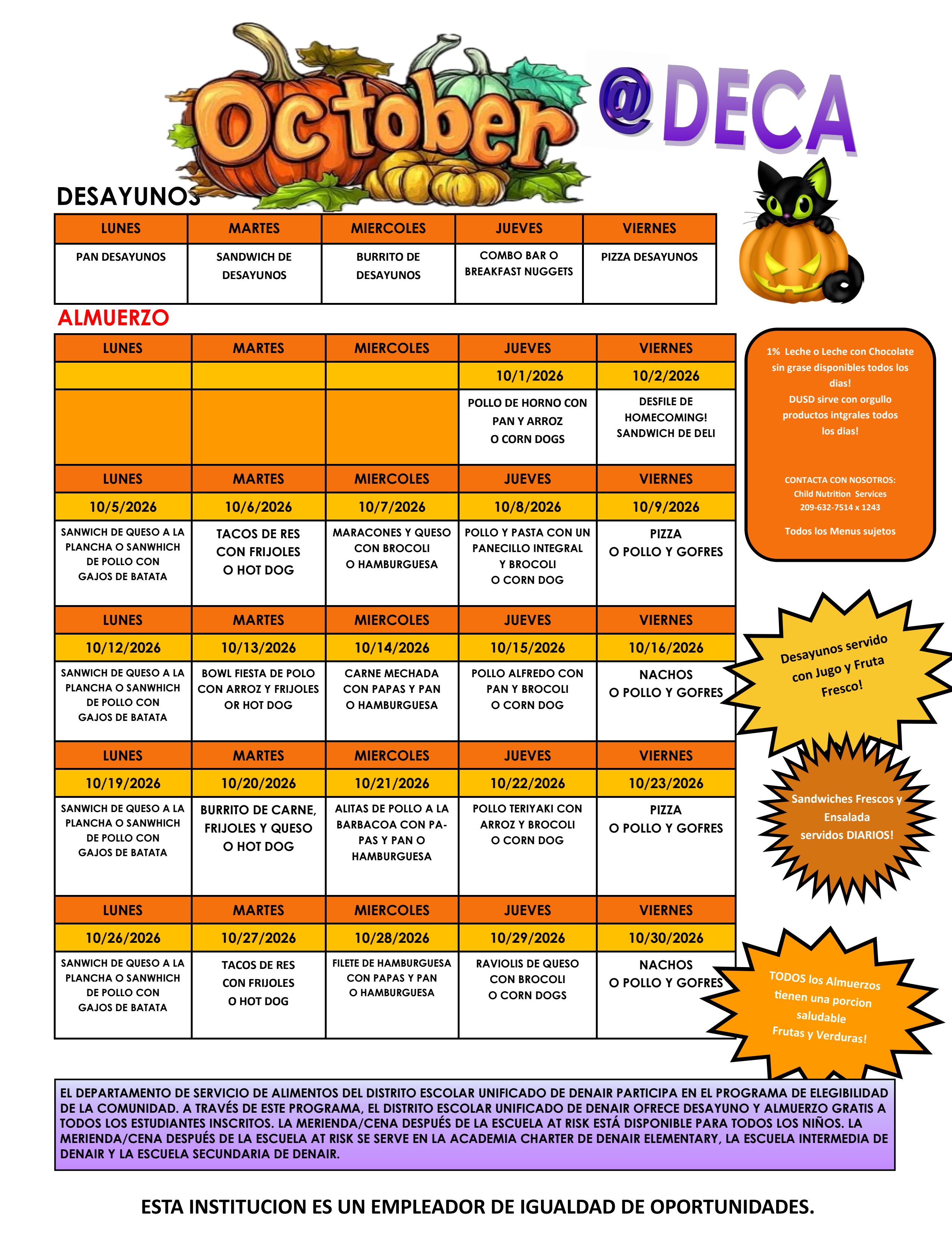 Food Service Menu