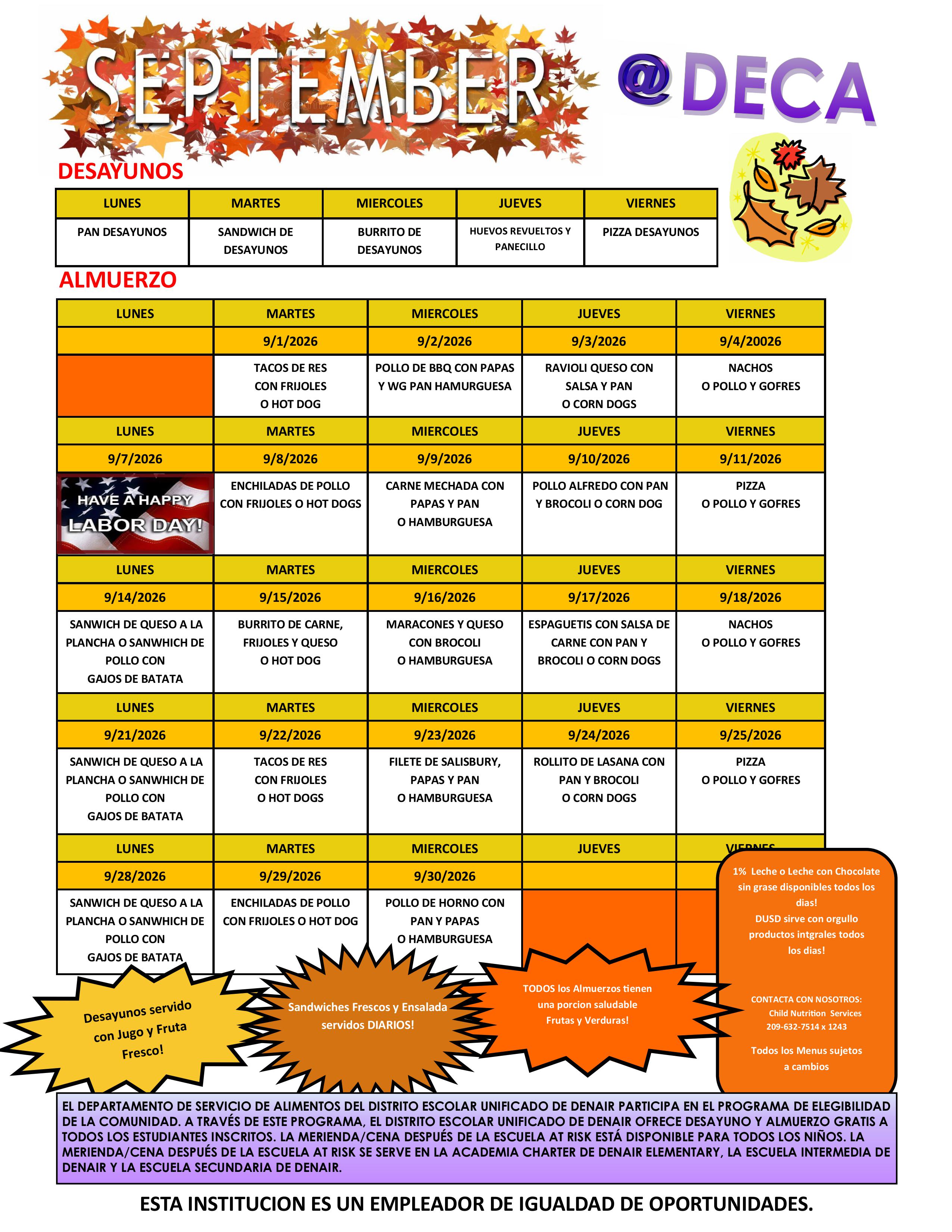 Food Service Menu